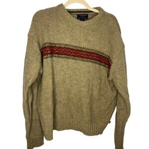 American Eagle 100% Lambswool Crewneck Sweater Men's Size Large Fair Isle Tan